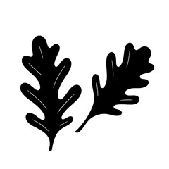 Obraz premium Two Stylized Black Oak Leaves on White Background: Vector Illustration