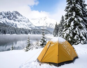 Snowy landscape with tent