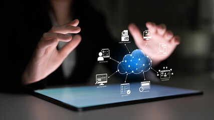 Cloud computing, cloud strategy, and cloud technology transforming digital infrastructure with...