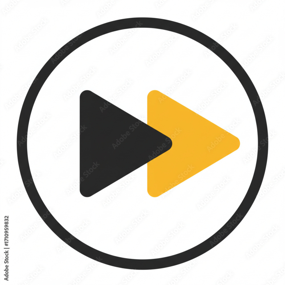 Poster illustration of fast forward icon with two overlapping triangles