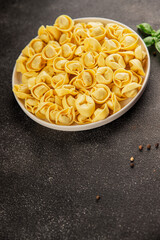Ravioli raw filled homemade pasta filled raviolis tasty snack fresh delicious gourmet food background on the table rustic top view copy space vegetarian food