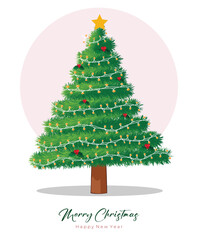 Decorated Christmas Tree with Lights and Ornaments