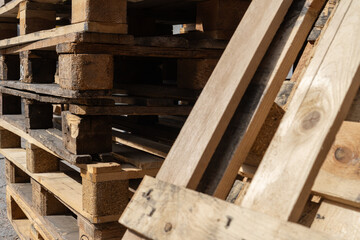 Stacked wooden pallets for transport
