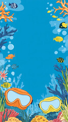 Underwater Coral Reef Background with Snorkel Masks