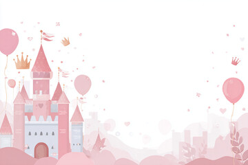 Pink Fantasy Castle with Balloons and Crowns