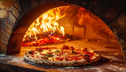 Optimal temperature authentic Neapolitan style pizza preparation, traditional woodfired pizza oven reaching