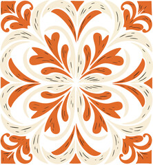Ornamental decorative tile pattern with orange and cream floral elements vector artwork for design and decoration 