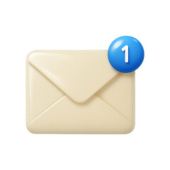 Email notification with one unread message isolated on transparent background