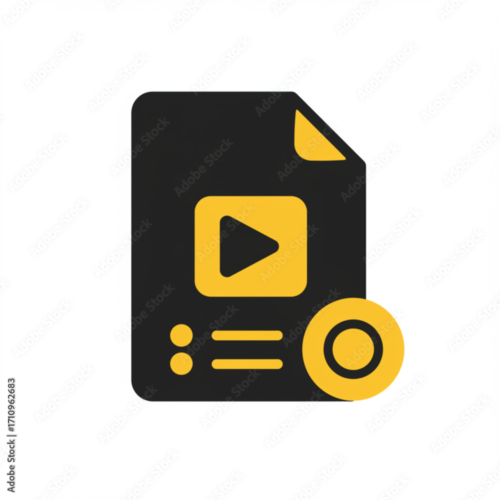 Poster illustration of video file icon with play button and settings symbol
