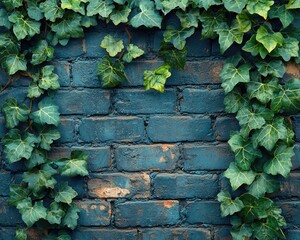 Ivy draped over a teal brick wall