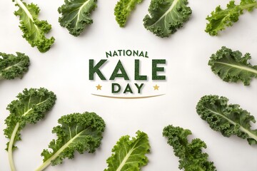 Celebrate National Kale Day with fresh, healthy, green kale leaves arranged around the event's logo, promoting nutritious eating and wellness.
