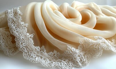 Creamy silk scarf with delicate lace trim