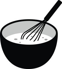 Kitchen bowl with whisk stirring batter cooking baking utensil vector illustration