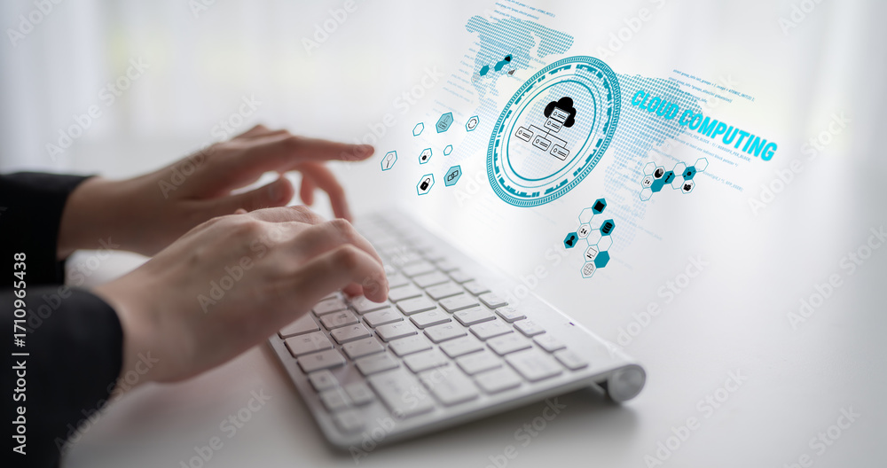 Poster global cloud computing platform providing services for software development. a worldwide network for