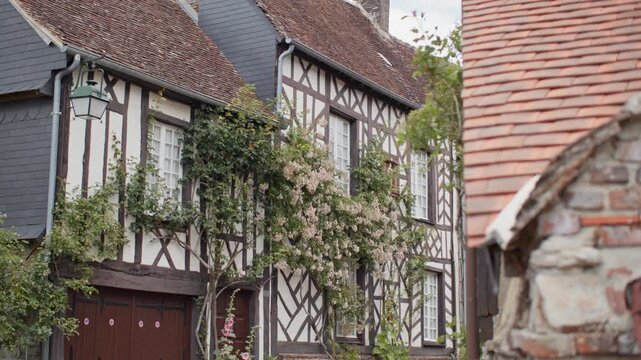 Picturesque village of Gerberoy in France architecture and cityscape. Countryside of Europe, architecture of old authentic buildings.
