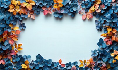 Colorful floral frame on light background