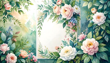 Floral frame with soft watercolor style