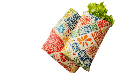 Reusable sandwich wraps decorated with colorful eco friendly patterns designed as a sustainable alternative to single use plastic wraps for everyday meals and snacks