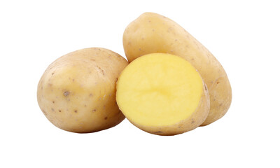 Fresh Yukon Gold Potatoes with Yellow Flesh on White Background – High-Resolution Food Photography
