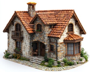 3D model of a charming stone house
