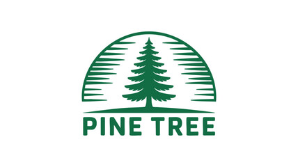 Green pine tree logo design with arched stripes and text for branding