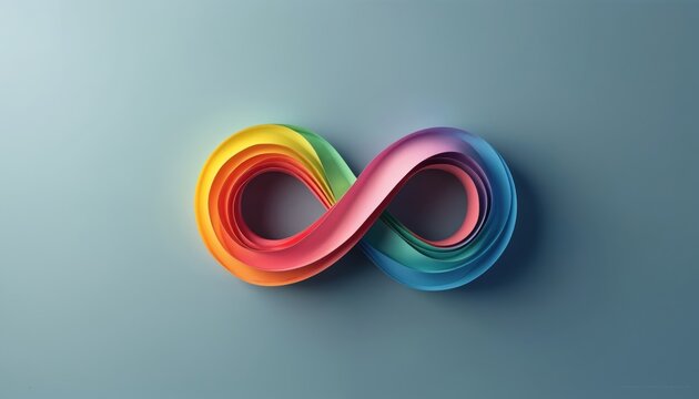 Infinity symbol made of rainbow colored paper strips. Eternal loop on grey background. Endless sign with vivid gradient texture. Limitless life concept. Colorful artistic object shows abstract shape. - Powered by Adobe