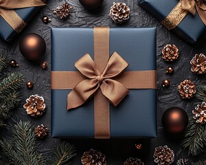 Festive gift arrangement on dark background