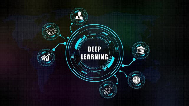 Futuristic Concept of deep learning with Digital Network and Global Connectivity on world map background .