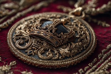 Obraz premium Elegant gold crown medallion with royal details high resolution picture