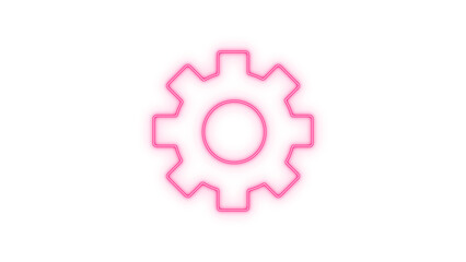 Illustration of pink neon gear icon isolated on transparent background, symbolizing mechanics, settings, and industry
