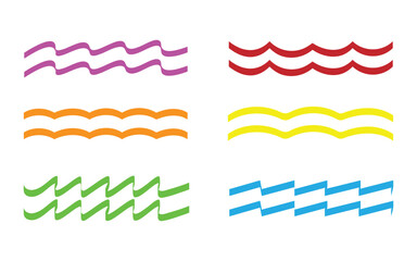 Colorful wavy lines in pink red orange yellow green and blue on white background