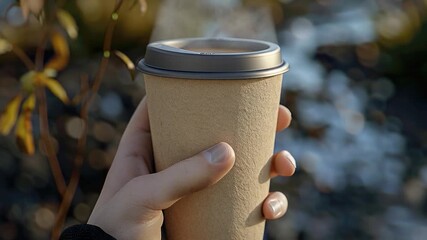 A person holds a coffee cup in their hand, ready to take a sip