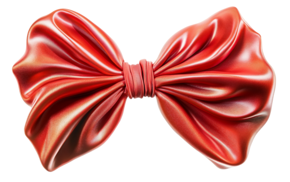 Glossy red ribbon bow illustration representing a decorative emoji style element perfect for party designs holiday greetings and celebratory visuals isolated on transparent background PNG - Powered by Adobe
