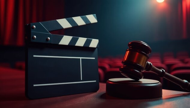 Intellectual Property: A Conceptual Image of Legal Issues in the Film Industry. Suitable for use in presentations or articles about film contracts, intellectual property rights