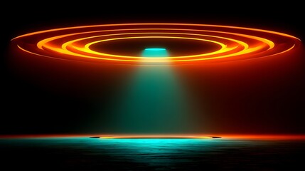 Fototapeta premium Futuristic neon rings glowing in concentric symmetry abstract design high resolution picture