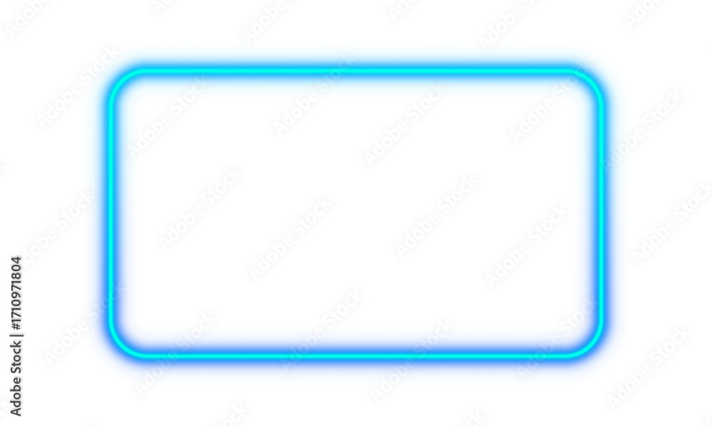 Poster blue cyan glowing neon rectangle frame border light glow illuminated bright shape transparent backgr