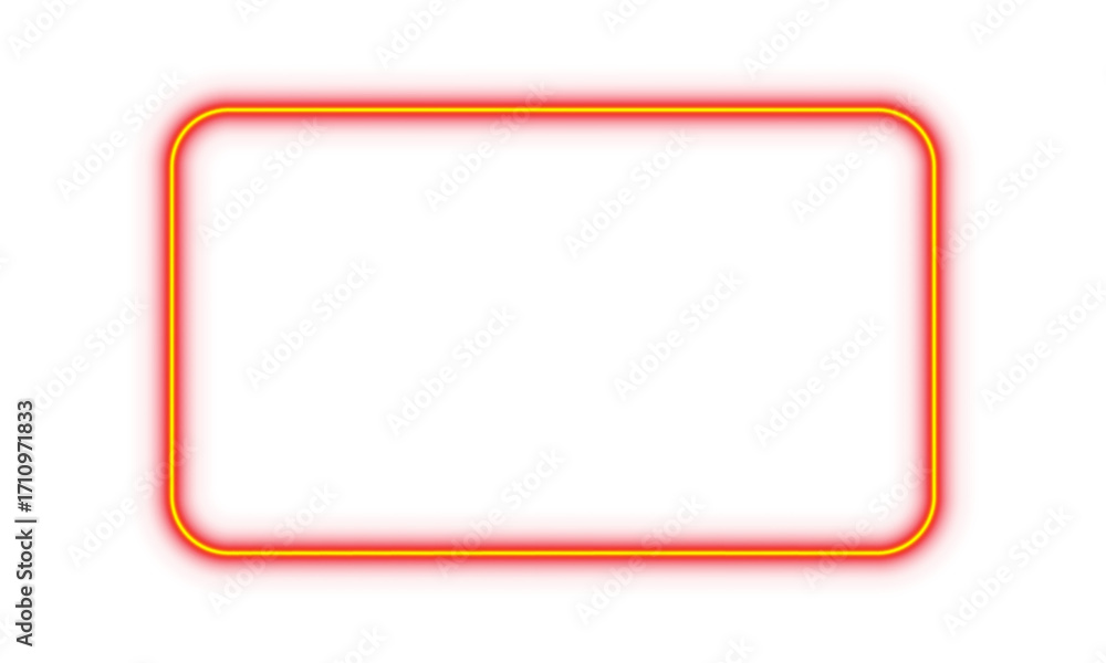 Poster red yellow glowing neon rectangle frame border light glow illuminated bright shape transparent backg