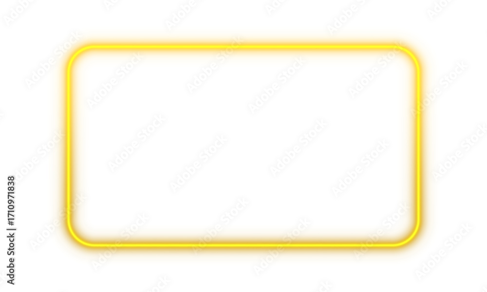 Poster yellow glowing neon rectangle frame border light glow illuminated bright shape transparent backgroun