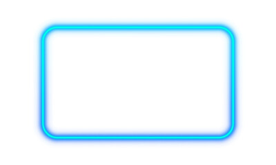 Blue cyan glowing neon rectangle frame border light glow illuminated bright shape transparent background corner rounded electric square luminous vibrant futuristic design element isolated