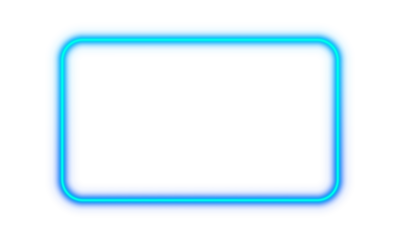 Blue cyan glowing neon rectangle frame border light glow illuminated bright shape transparent background corner rounded electric square luminous vibrant futuristic design element isolated