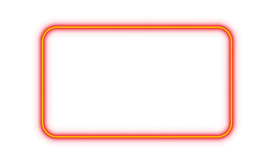 Red yellow glowing neon rectangle frame border light glow illuminated bright shape transparent background corner rounded electric square luminous vibrant futuristic design element isolated