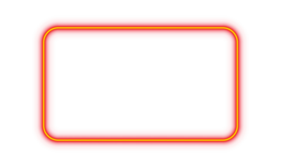Red yellow glowing neon rectangle frame border light glow illuminated bright shape transparent background corner rounded electric square luminous vibrant futuristic design element isolated
