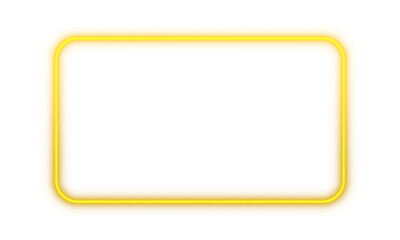 Yellow glowing neon rectangle frame border light glow illuminated bright shape transparent background corner rounded electric square luminous vibrant futuristic design element isolated