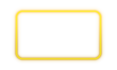 Yellow glowing neon rectangle frame border light glow illuminated bright shape transparent background corner rounded electric square luminous vibrant futuristic design element isolated