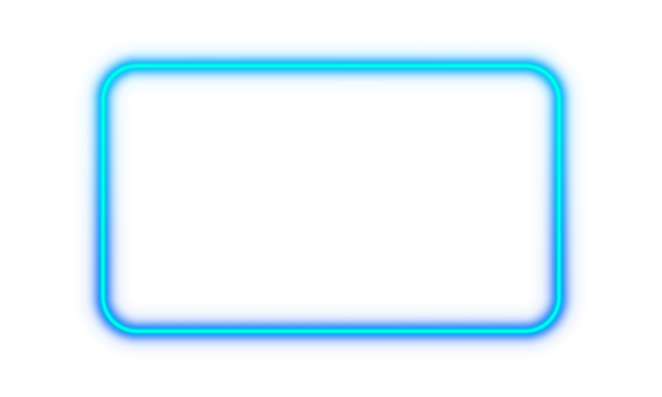 Blue cyan glowing neon rectangle frame border light glow illuminated bright shape transparent background corner rounded electric square luminous vibrant futuristic design element isolated - Powered by Adobe