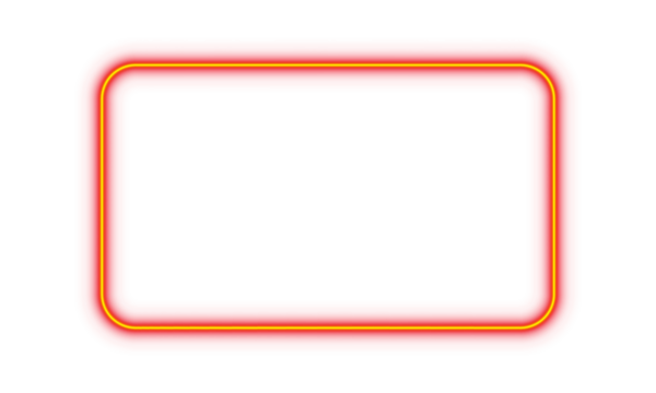Red yellow glowing neon rectangle frame border light glow illuminated bright shape transparent background corner rounded electric square luminous vibrant futuristic design element isolated