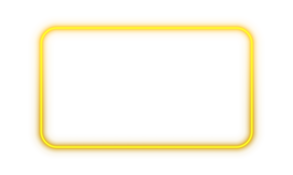 Yellow glowing neon rectangle frame border light glow illuminated bright shape transparent background corner rounded electric square luminous vibrant futuristic design element isolated
