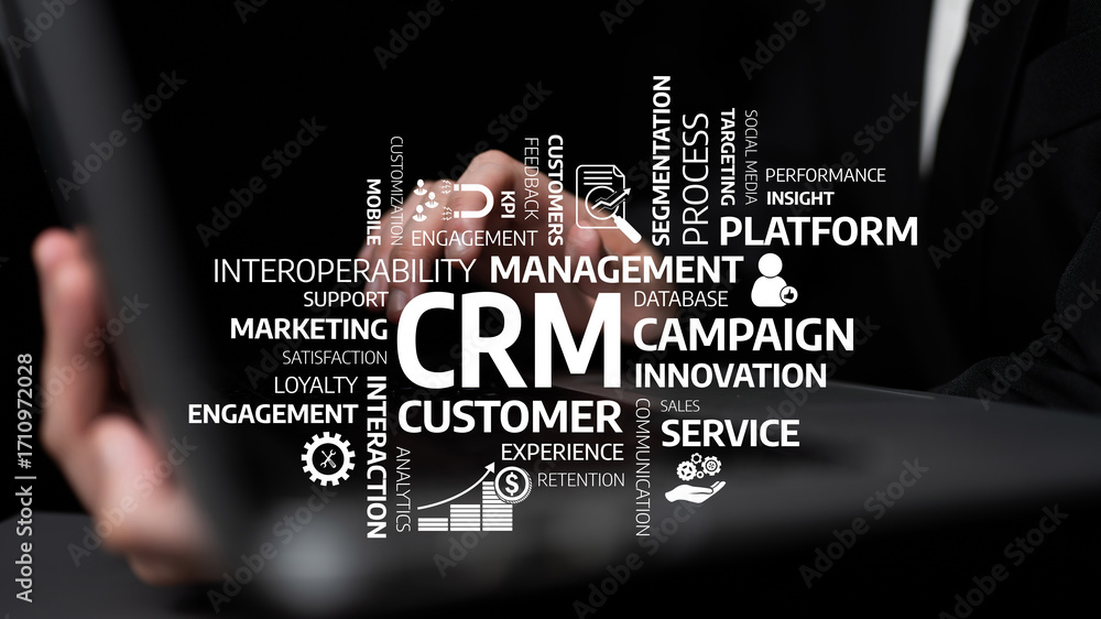 Poster this image visually represents the concepts of customer relationship management, focusing on engagem