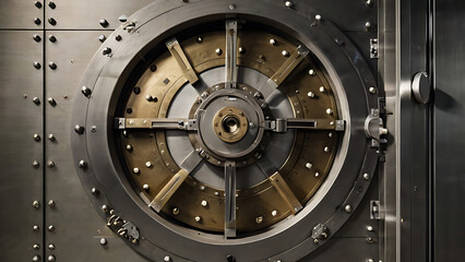 Heavy Metal Bank Vault Door with Secure Locking Mechanism Symbolizing Financial Protection, Asset Safety, Engineering Strength, and Wealth Security, 4K image 