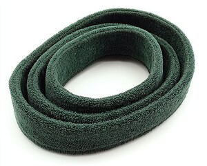 A dark green terry cloth headband, folded